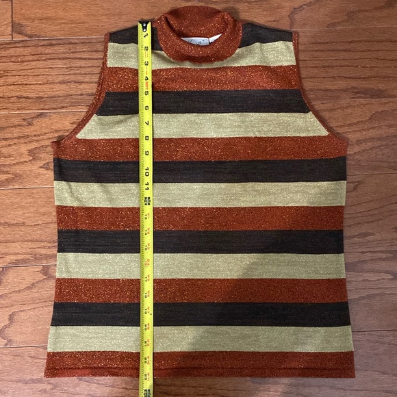Kathy Lee metallic gold, brown & brick sleeveless mock turtleneck sweater-Medium - Picture 8 of 9
